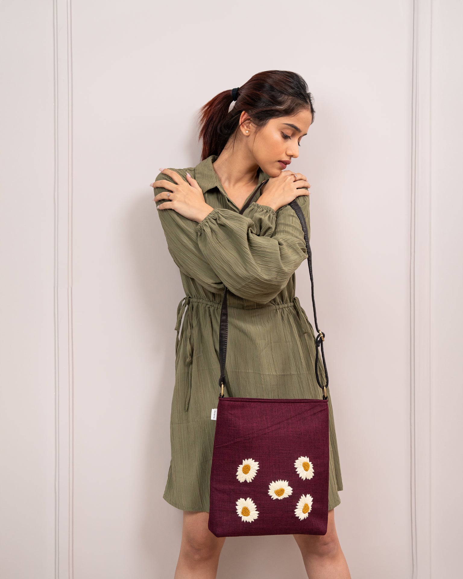 Sunflower Burgundy Sling Bag