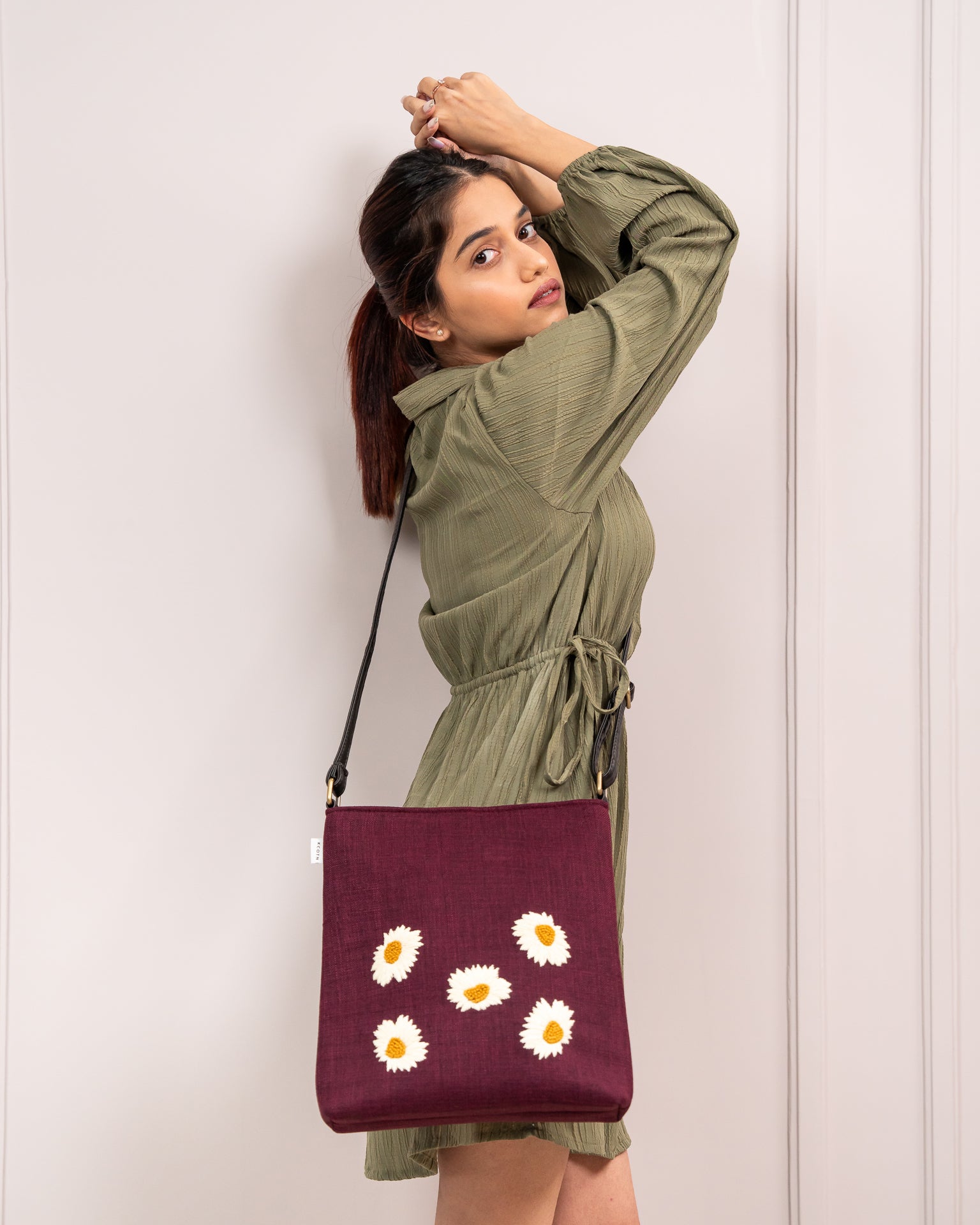 Sunflower Burgundy Sling Bag